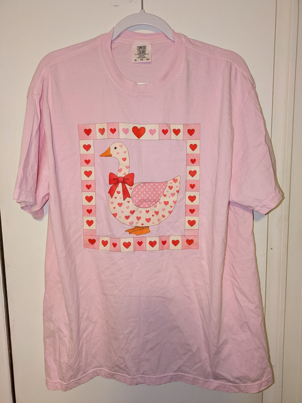 Comfort Colors Pink Duck Tee with Heart Border